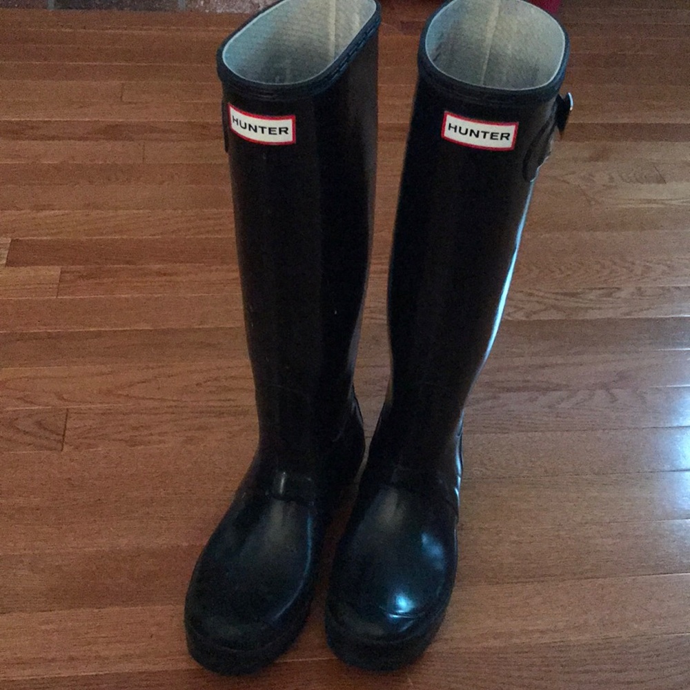 Tall black Hunter rain boots